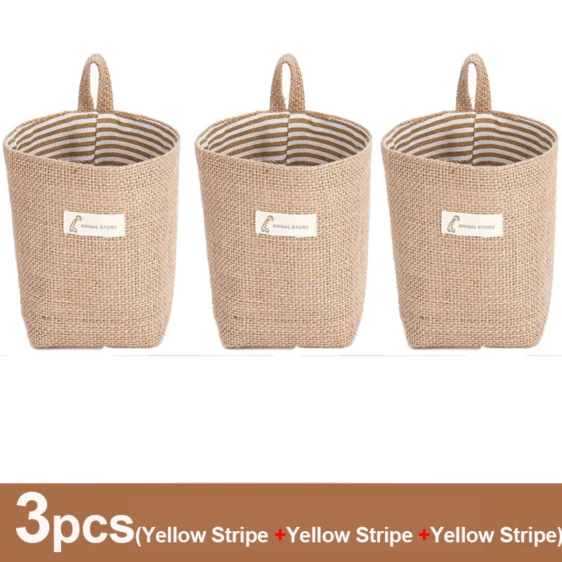 lot de 3 paniers suspendus en toile de jute pour rangement décoratif