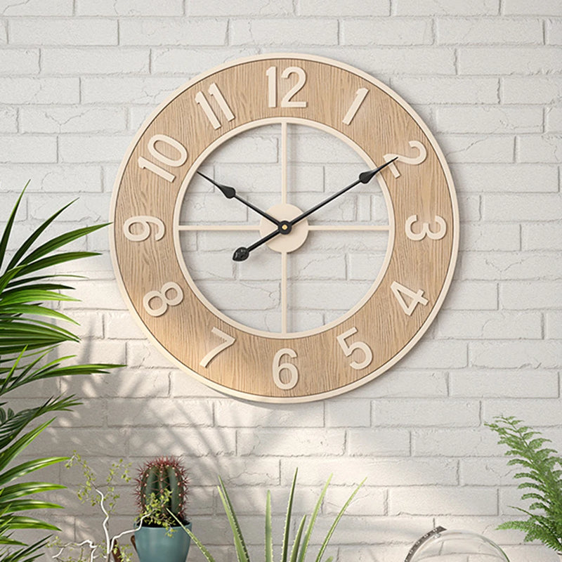 horloge murale silencieuse en grain de bois pour décoration intérieure