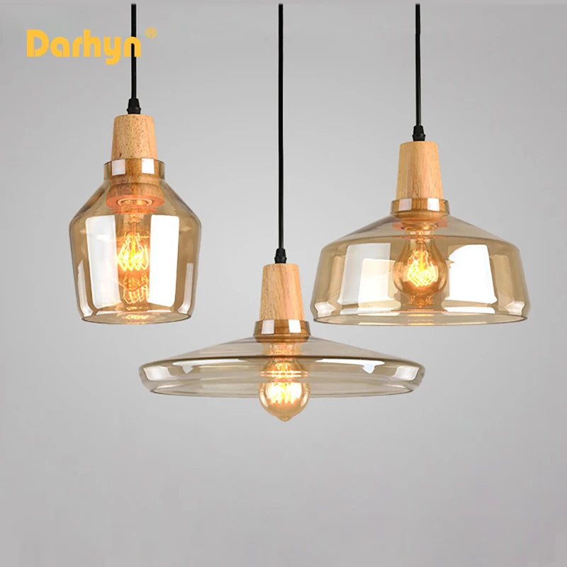 lampes suspendues bois verre style nordique industriel