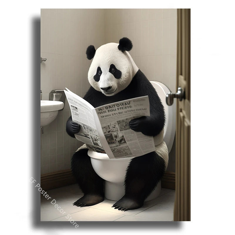 Tableau affiche humoristique d'un animal sur les toilettes