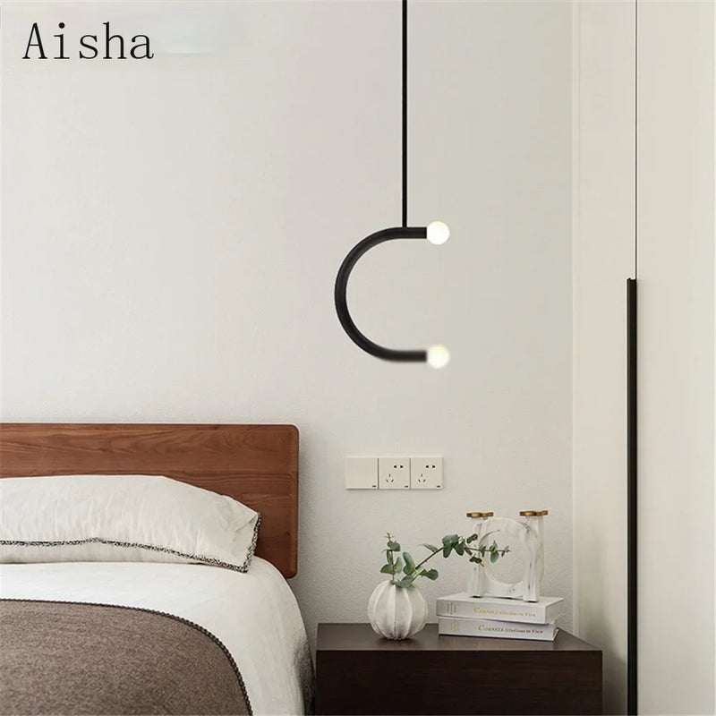 Nordic Creative U-shaped Line Art Led Chandelier Suitable for Corridor Bedroom, Bar and Loft Decoration Industrial Hanging Lamps