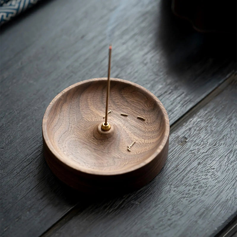 brûleur d'encens rond en bois pour méditation et décoration intérieure