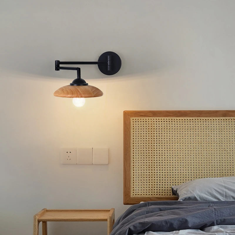 applique murale rotative en bois avec bras pivotant réglable