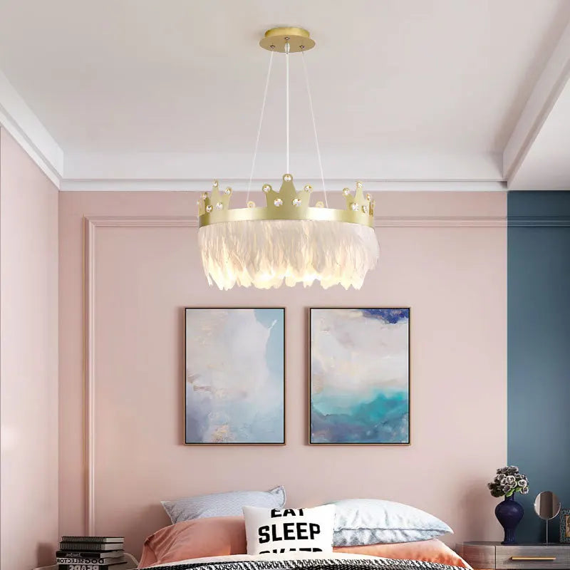 lustre nordique simple luxe avec suspension cristal plume