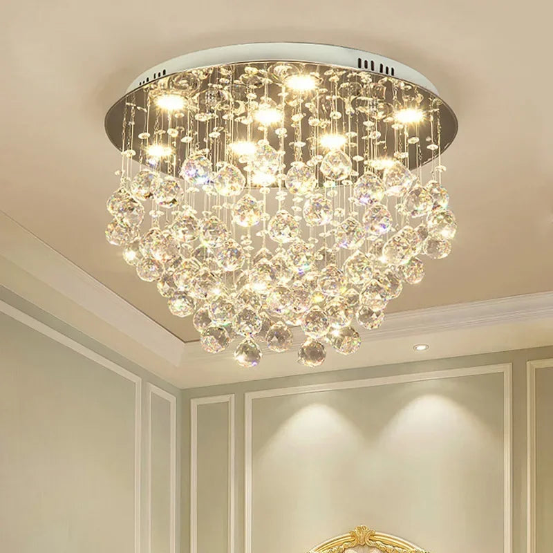 lustre à led avec boules de cristal pour intérieur moderne