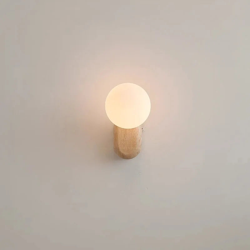 Spherical Glass Walnut Wood, Modern Wabi-Sabi Minimalist Style, Wall Sconce Light for Living Room, Dining Room, Bedroom, Study