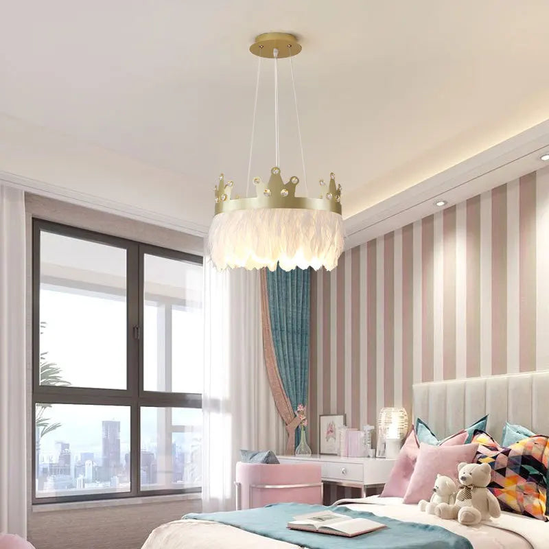 lustre nordique simple luxe avec suspension cristal plume