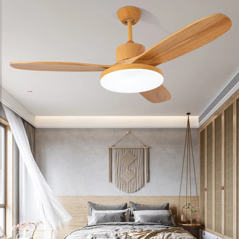 ventilateur de plafond moderne en bois avec lumière led et télécommande