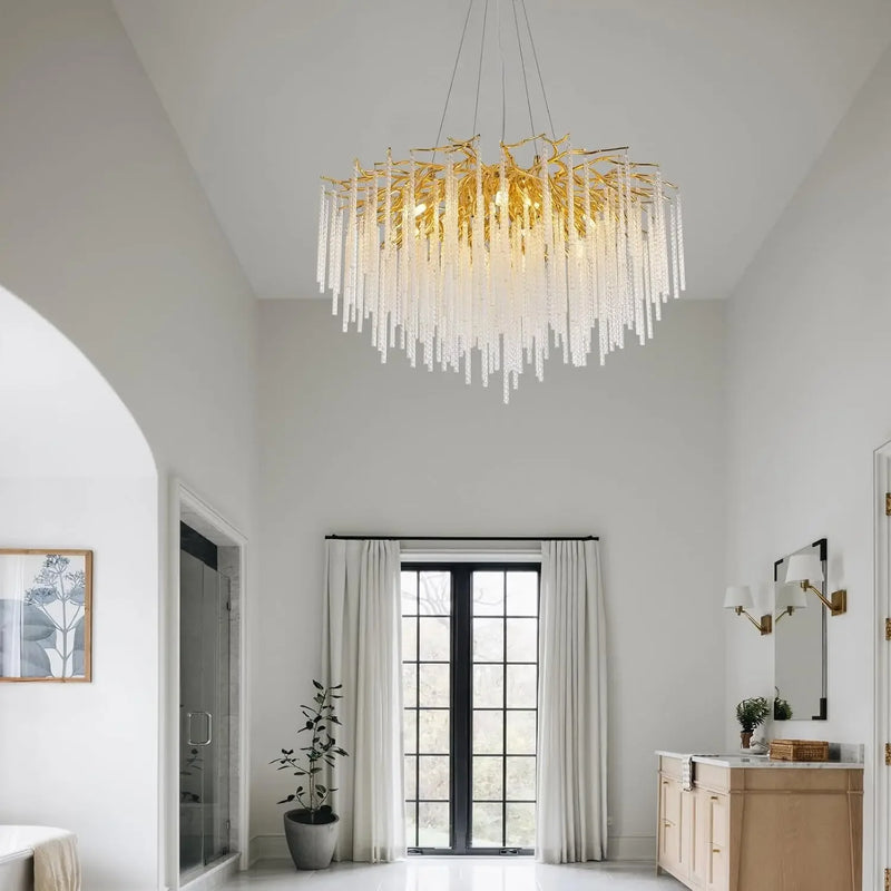 lustre suspendu en cristal doré design moderne pour intérieur élégant