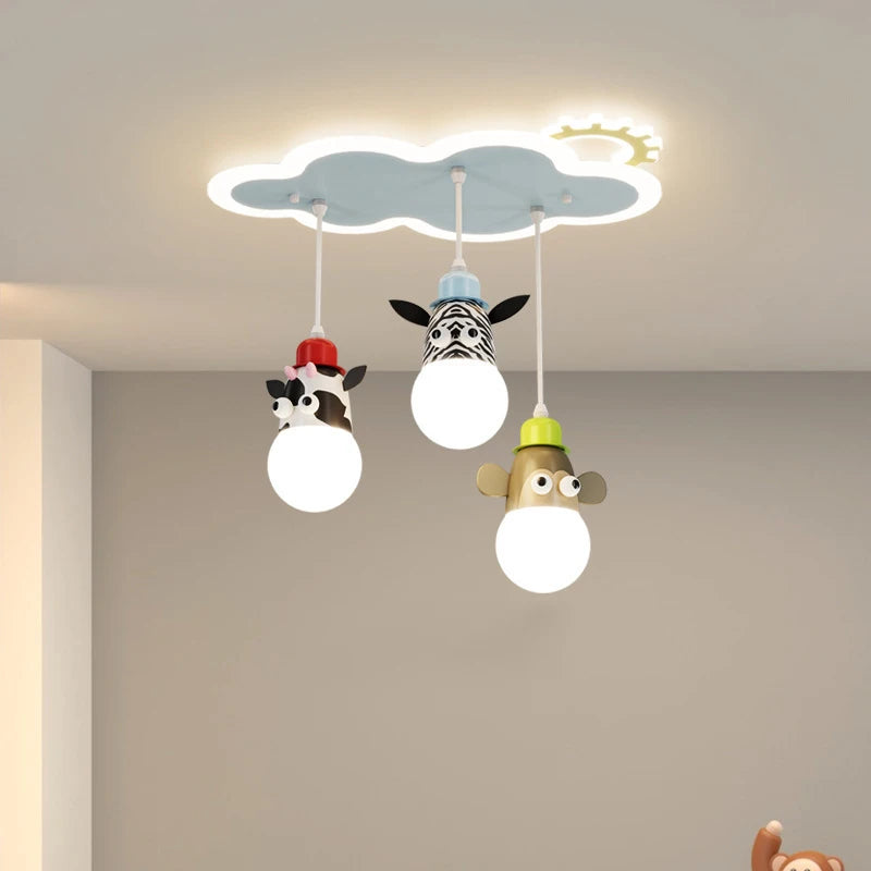 lustre dessin animé animal avec veilleuses nuage pour enfants