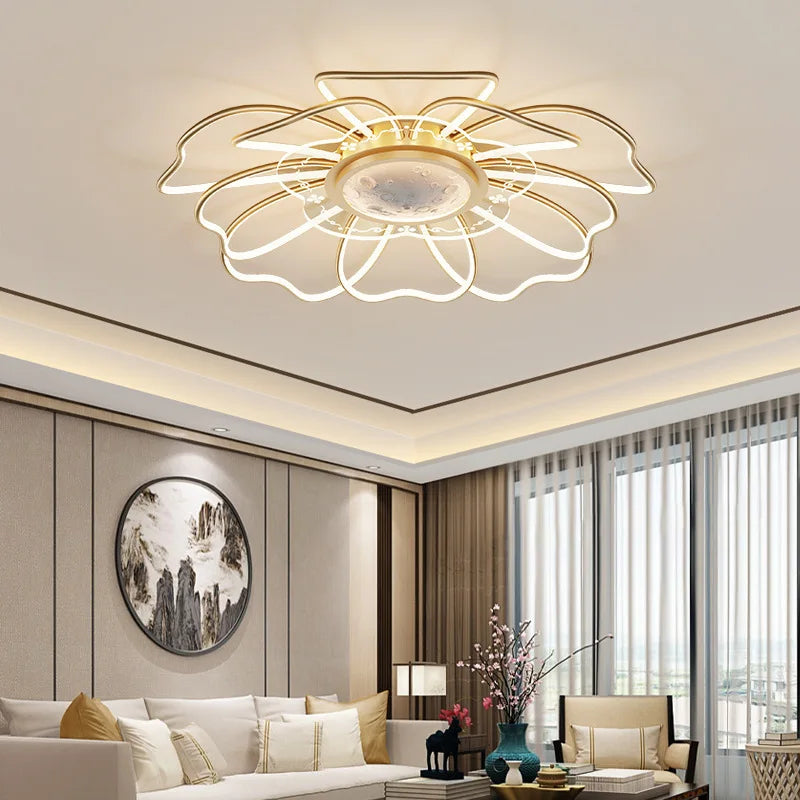 2023 Modern LED Chandelier Fixtures New Chinese Style Ceiling Fan Simple Rose Gold Living Room Chandelier