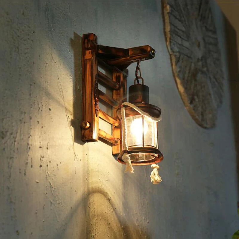 lampe rétro japonaise en bambou et corde de chanvre led