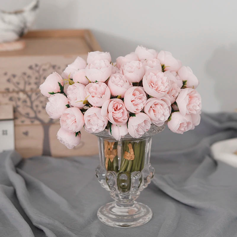 bouquet de 27 roses et pivoines artificielles en soie décoratif