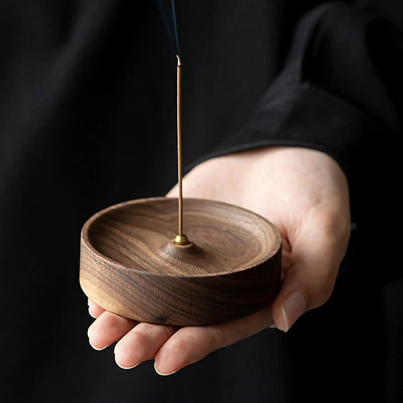 brûleur d'encens rond en bois pour méditation et décoration intérieure