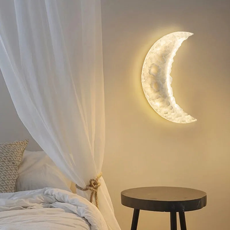 applique murale en croissant de lune en résine gravée pour éclairage décoratif