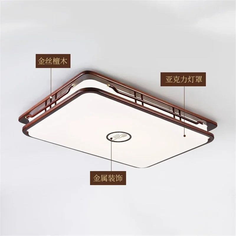 plafonnier moderne en bois massif style chinois avec lampe LED