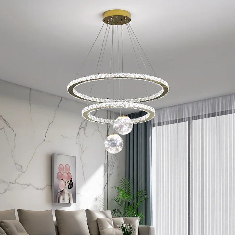 lustre moderne en verre cristal avec lumière LED étoile