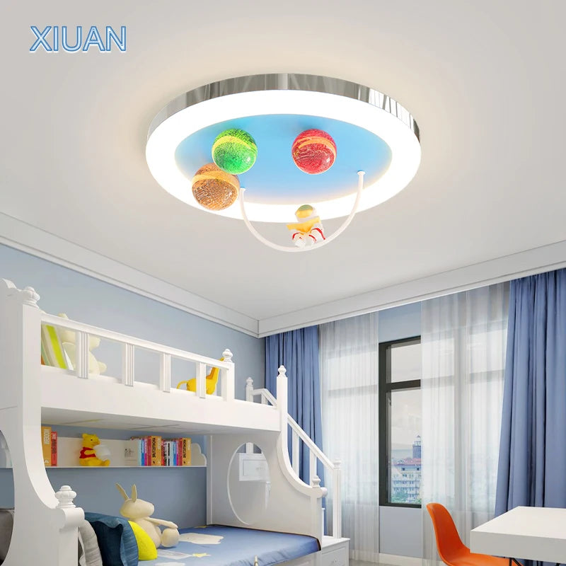 Creative Colorful Glass Ceiling Chandelier Light Planet Astronaut Ceiling Lamps Pink Blue Chrome 220V Children's Bedroom Lamps