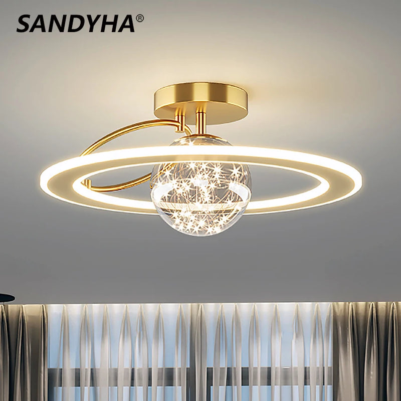 lustre moderne led sandyha avec boule de verre dorée