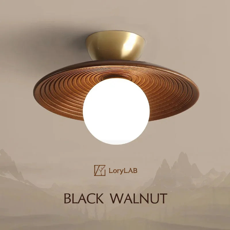 Walnut wood Brass lighting, Modern Minimalism Wabi-sabi Style, Ceiling light for Porch, Entrance, Corridor, Balcony