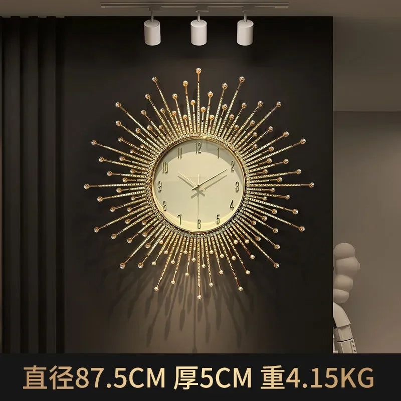 horloge murale de luxe en forme de soleil pour décoration moderne