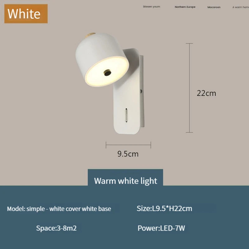 applique murale nordique rotative avec interrupteur moderne éclairage intérieur