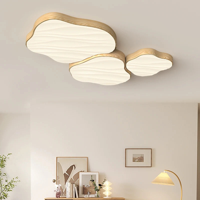 plafonnier led 	 style bois naturel nuage chaud spectre complet