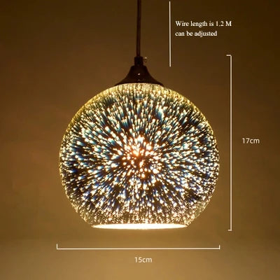 suspension en verre teinté en forme de feu d'artifice 3D