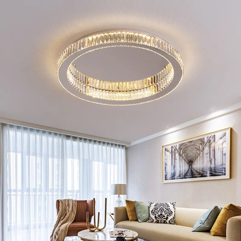 plafonnier circulaire en cristal moderne pour décoration intérieure