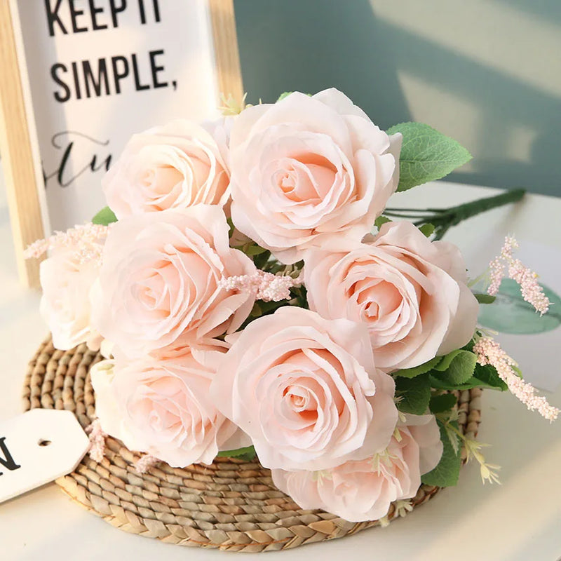 bouquet de roses artificielles en soie pour décoration et mariage