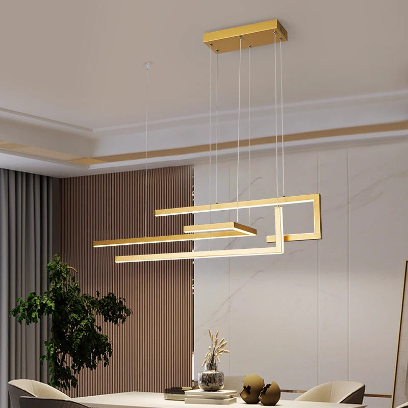 Nordic minimalist LED chandeliers, kitchen and restaurant chandeliers, modern rectangular decorative indoor lighting fixtures