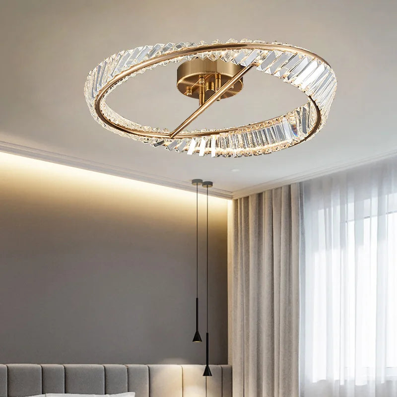 plafonnier led dimmable moderne avec anneaux de cristal