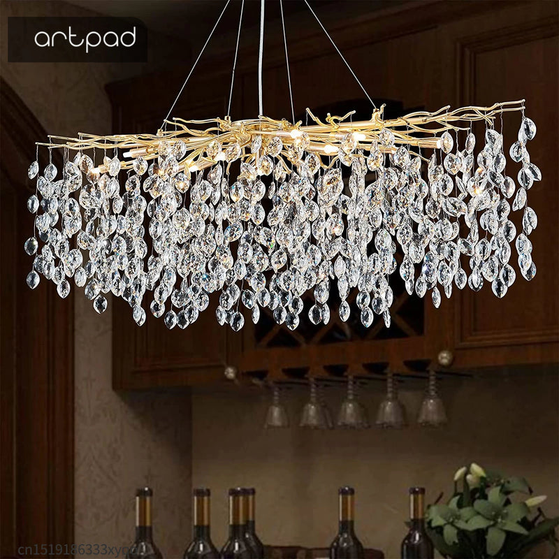 lustre en cristal de luxe avec branches led pour intérieur moderne