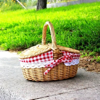 panier en osier tissé à la main pour pique-nique et rangement extérieur