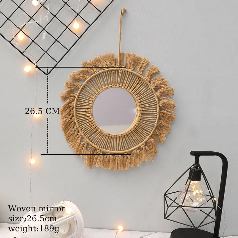 miroir rond en macramé style bohème pour décoration murale