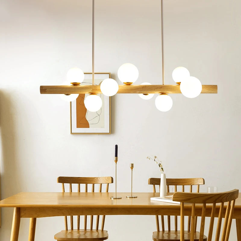 lustre en bois éclairage suspendu style moderne minimaliste