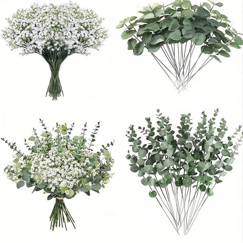 lot de fleurs artificielles gypsophile et eucalyptus pour décoration mariage