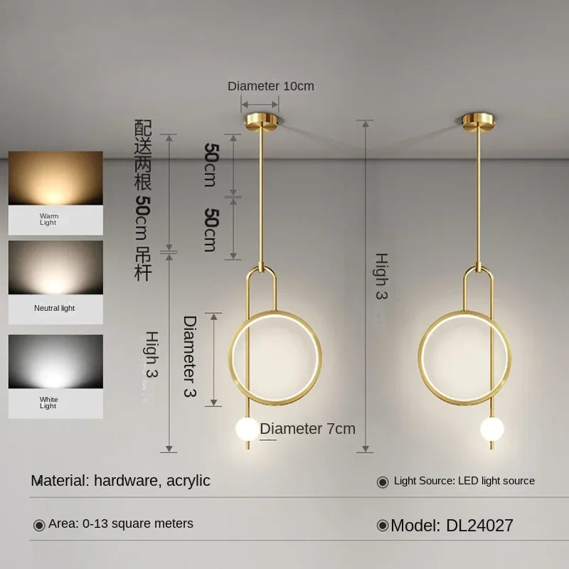 suspension moderne avec anneau doré et éclairage minimaliste nordique