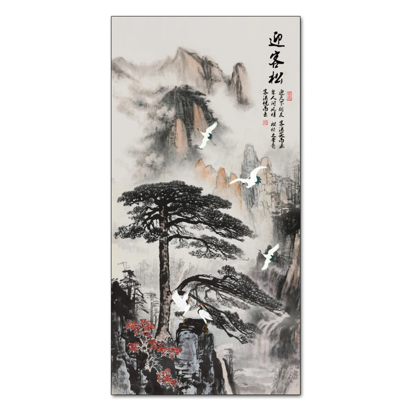 peinture sur toile pin chinois avec flux d'eau alpin