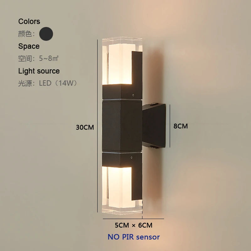 applique murale extérieure en aluminium avec capteur pir étanche minimaliste