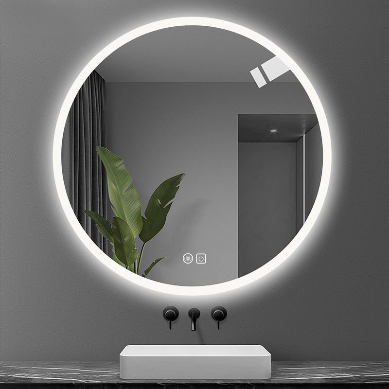 miroir rond lumineux avec interrupteur tactile et fonction antibuée