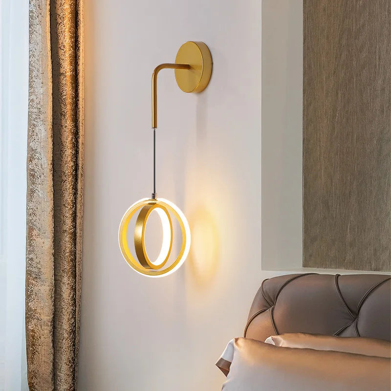 applique murale led moderne de luxe avec anneau doré décoratif d'intérieur