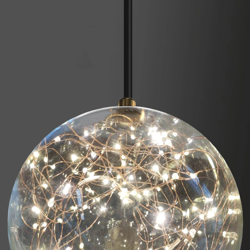 suspension LED design moderne en verre transparent gypsophile réglable en hauteur