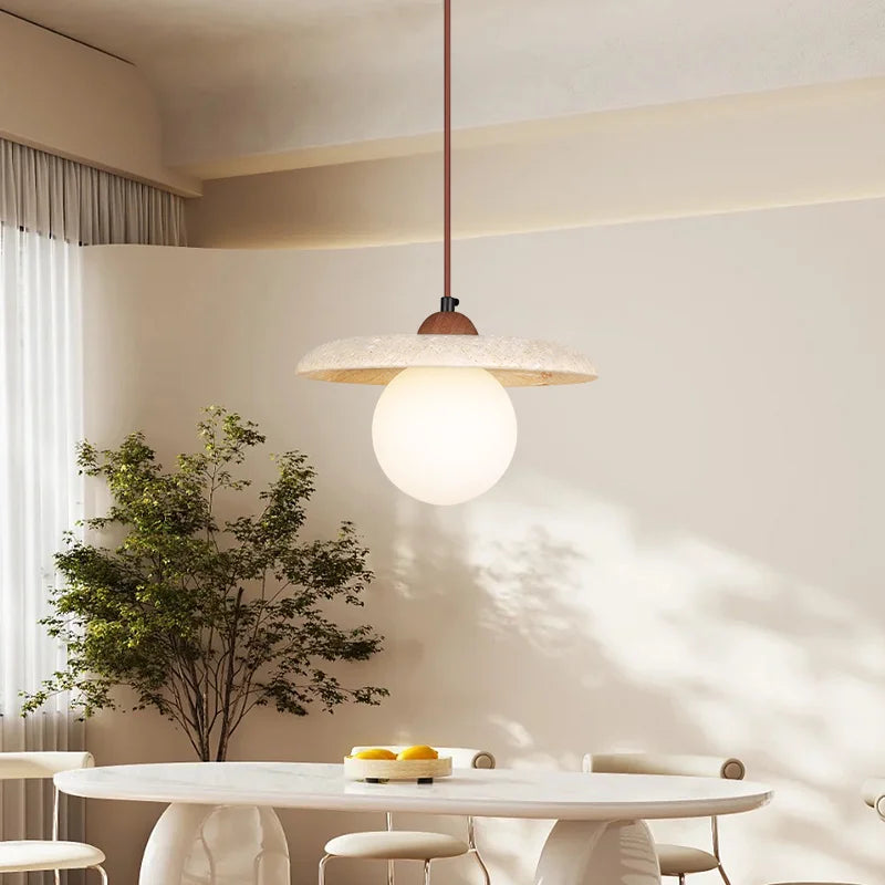 lustre led vintage avec suspension en pierre naturelle