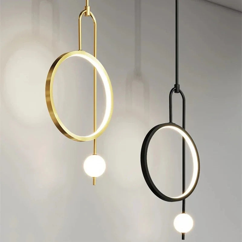 Gold Ring Pendant Light Modern Ball Led Hanging Lamp Bedroom Bedside Nordic Living Room Home Decor Background Lighting