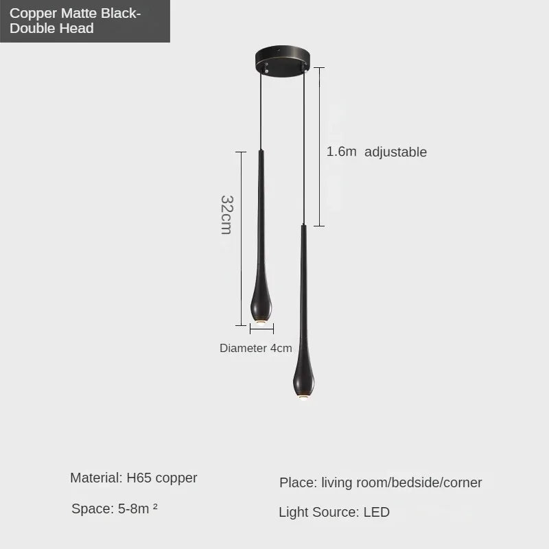 suspension moderne en forme de goutte d'eau en cuivre décoratif