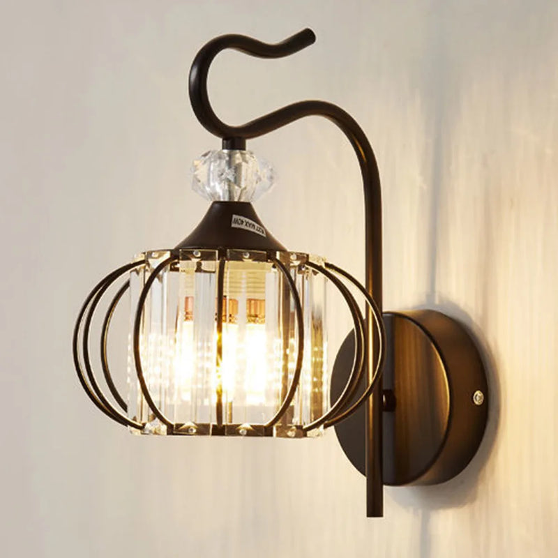 Glass wall lamp, iron art bedside lamp, simple accessories of living room, bedroom and dining room, E27 lamp