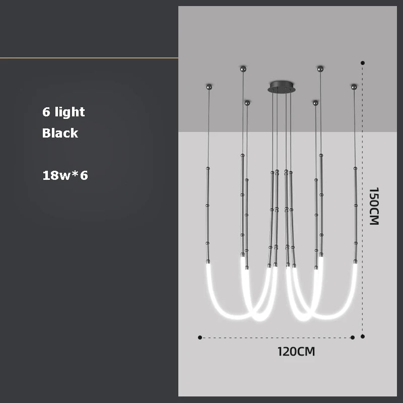 lustre art déco en métal noir avec éclairage led