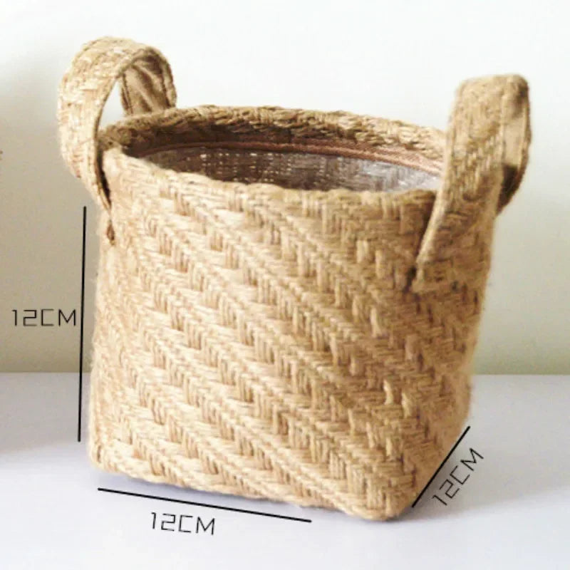 panier de rangement en toile de jute tissée multifonctionnel