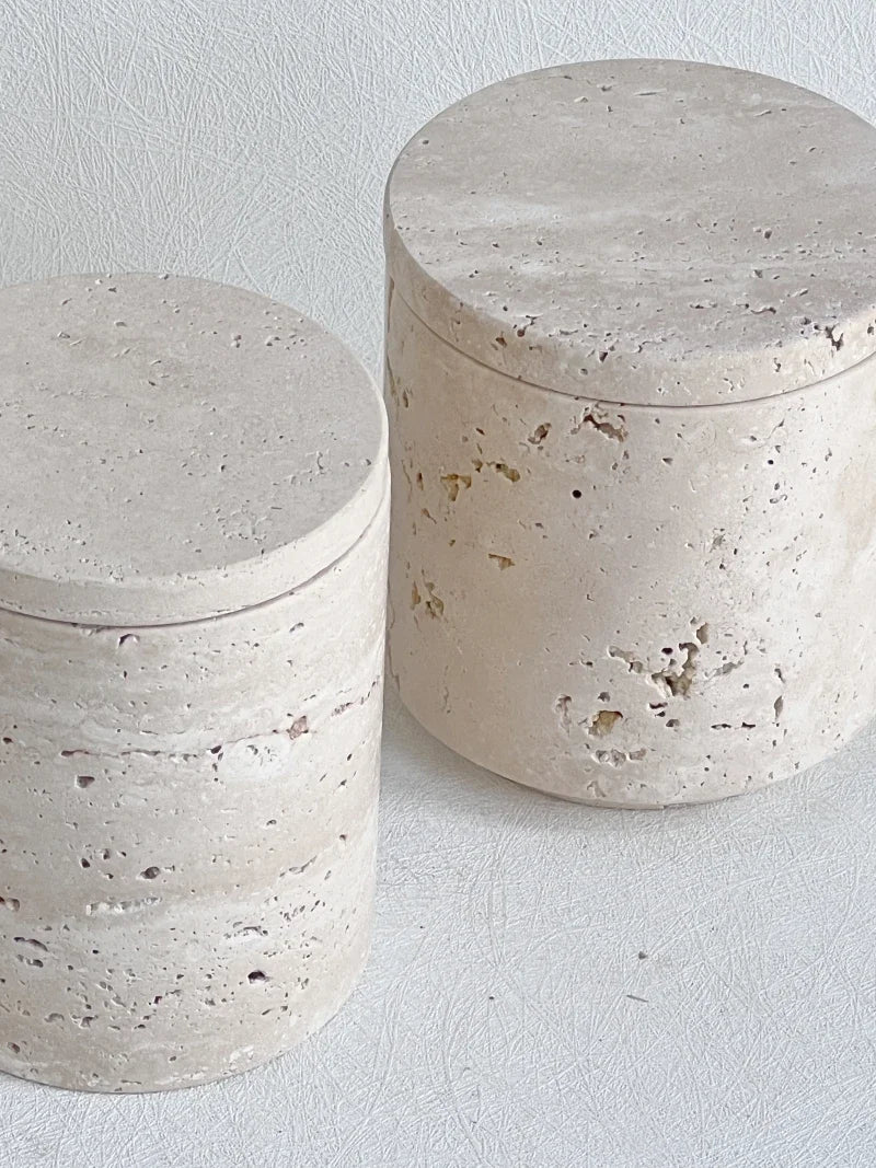 récipient en marbre wabi-sabi avec couvercle et boîte de rangement